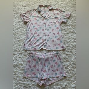 Cozy Couture Blush Pink Cowgirl Hat Print Pajama Short Set Size Large
